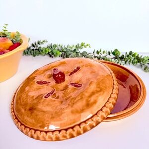 VTG 70s Handpainted Cherry Pie Ceramic Pie Dish Cottagecore Farmhouse Kitschy